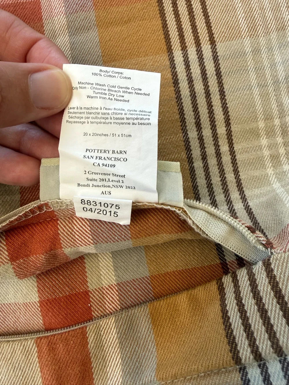 Potterybarn Pumpkin Plaid pillow cover